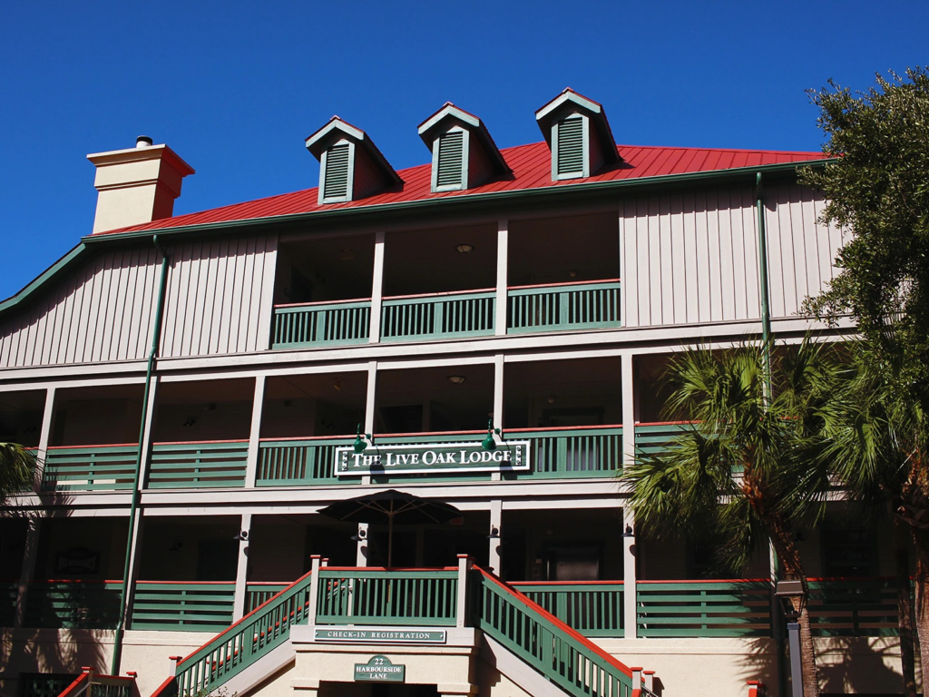 Exterior of The Live Oak Lodge at Disney's Hilton Head Resort. Use DVC Resale Tactics for your trip.