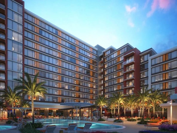 Villas at Disneyland Hotel at night