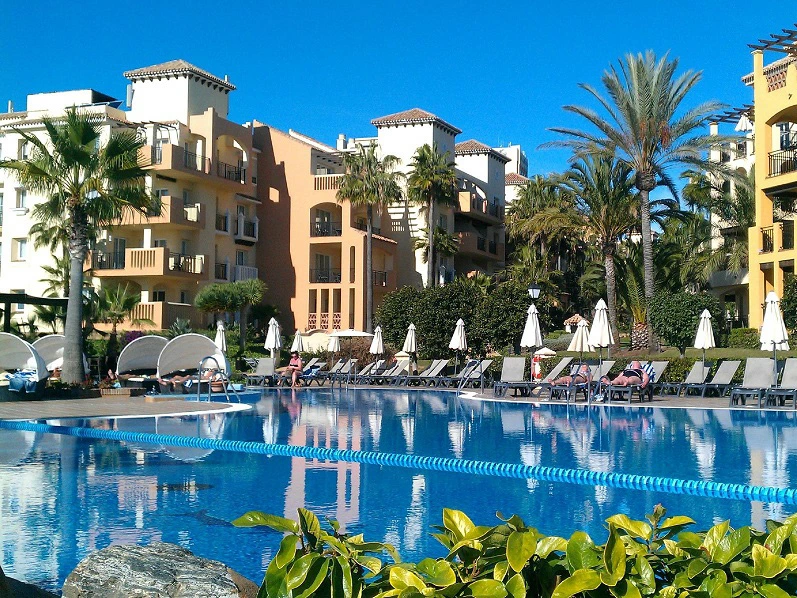 Bright sunny pool at Marriott's Marbella Beach Resort. Researching how much does marriott timeshare cost?