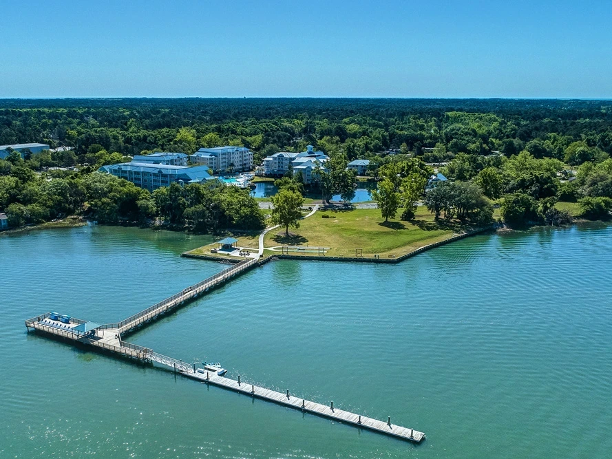 Aerial view of Bluewater Resort on Hilton Head Island, a top pick for labor day travel.