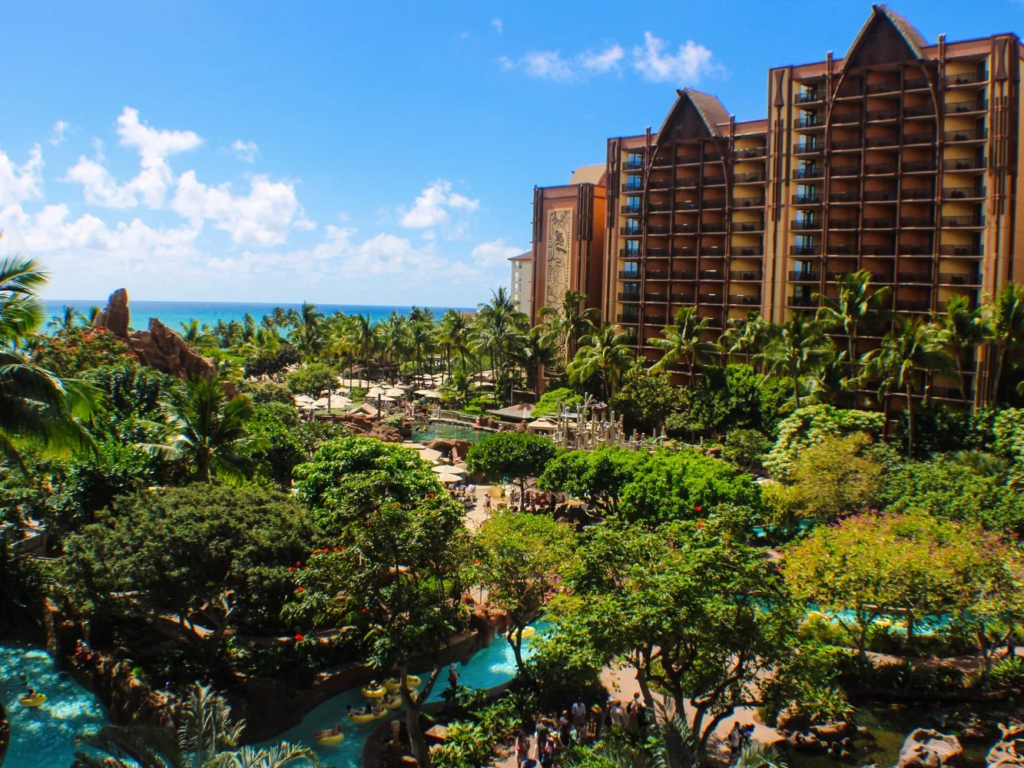 Aerial view of Aulani, a Disney Resort and Spa, among the Hawaii properties DVC resale companies handle.